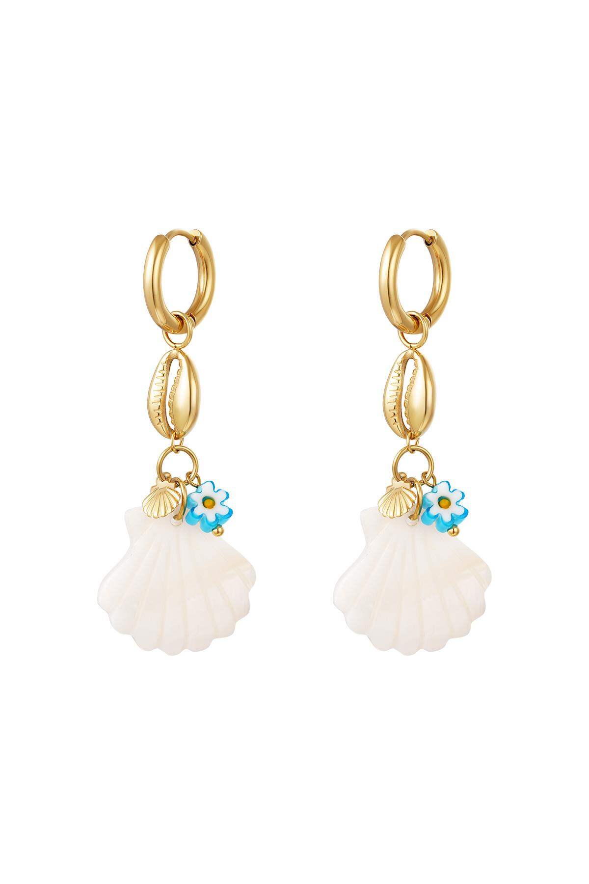 Boucles d'oreilles marguerite bleu coquillage - Collection Plage Acier inoxydable h5