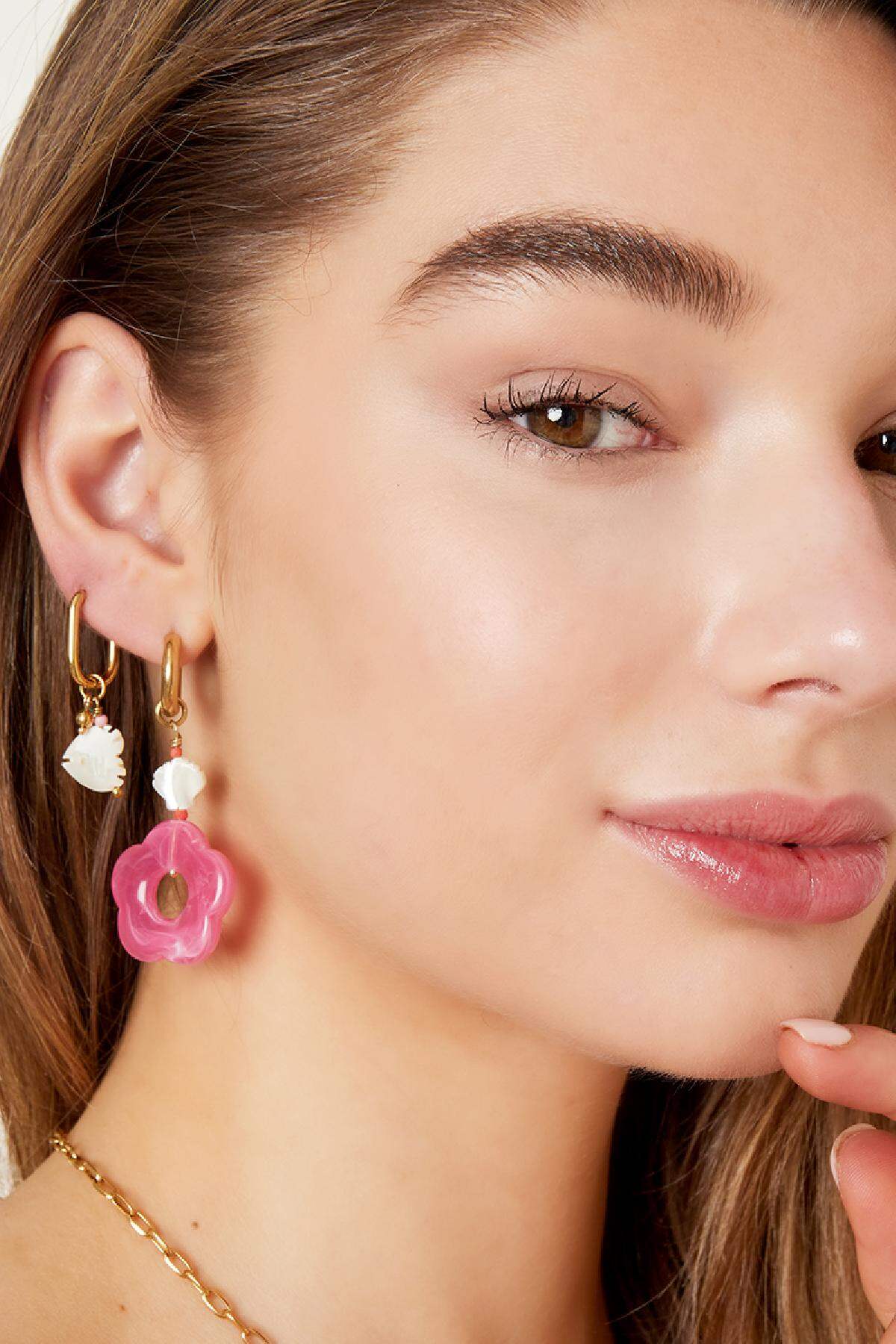 Pink flower earrings - Beach collection Pink & Gold Color Stainless Steel h5Picture3