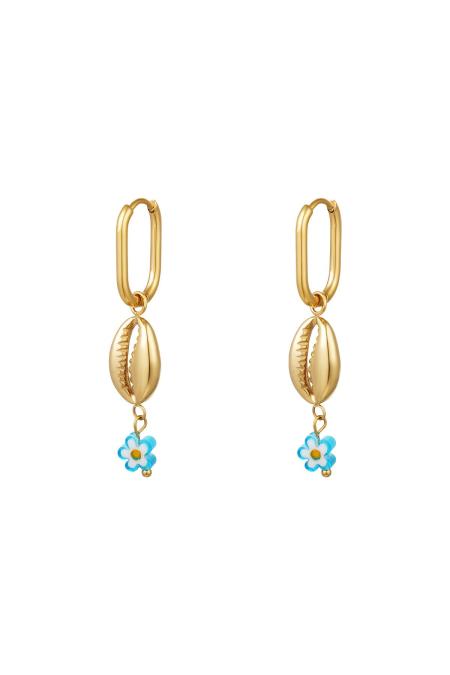 Blue daisy earrings - Beach collection Gold Color Stainless Steel