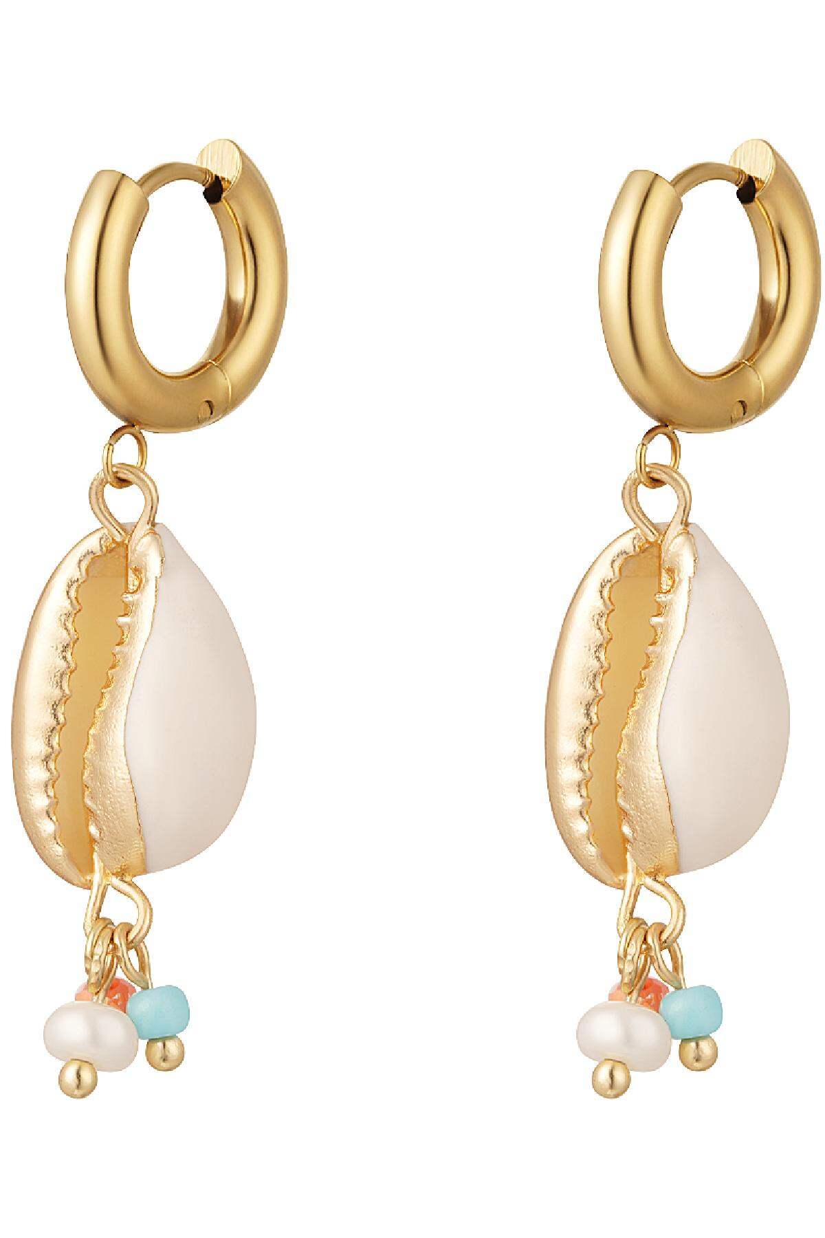 Pendientes de conchas marinas colgantes - Colección Playa Color dorado Acero inoxidable h5