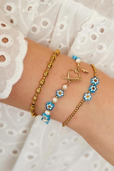 Small daisy bracelet - Beach collection Blue & Gold Color Stainless Steel 2