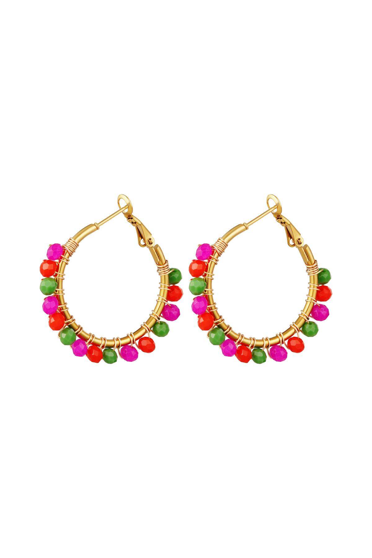 Boucles d'oreilles créoles avec perles colorées Multicouleur Acier inoxydable