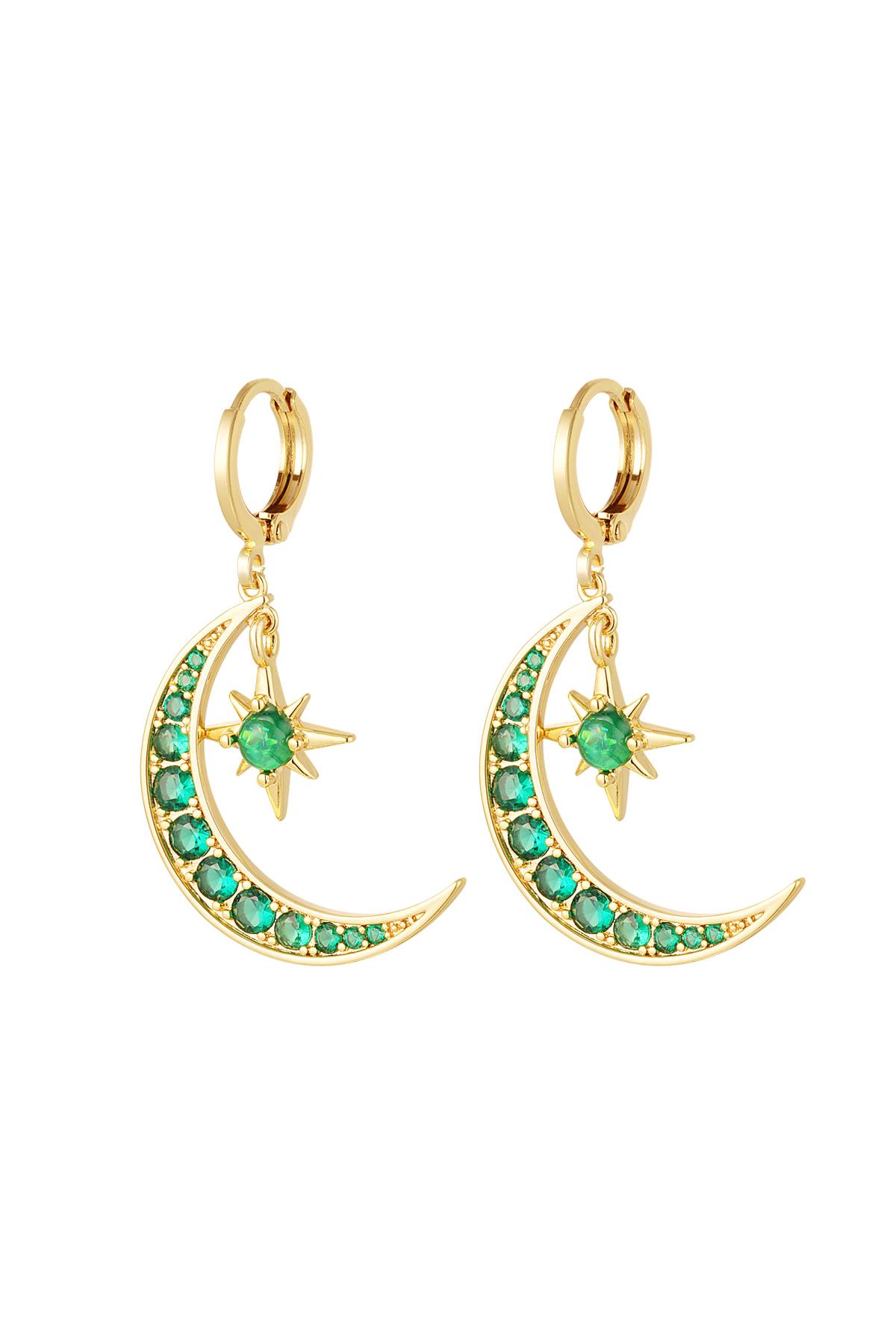 Earrings moon and star - Sparkle collection Green & Gold Color Copper
