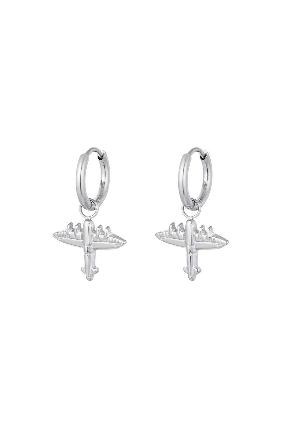 Boucles d'oreilles avec breloque avion Argenté Acier inoxydable