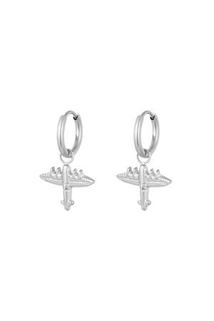 Boucles d'oreilles avec breloque avion Argenté Acier inoxydable h5