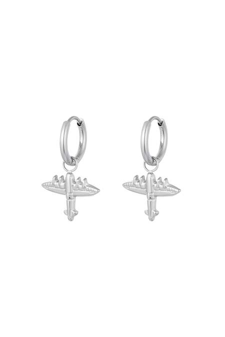 Earrings With Airplane Charm Silver Color Stainless Steel