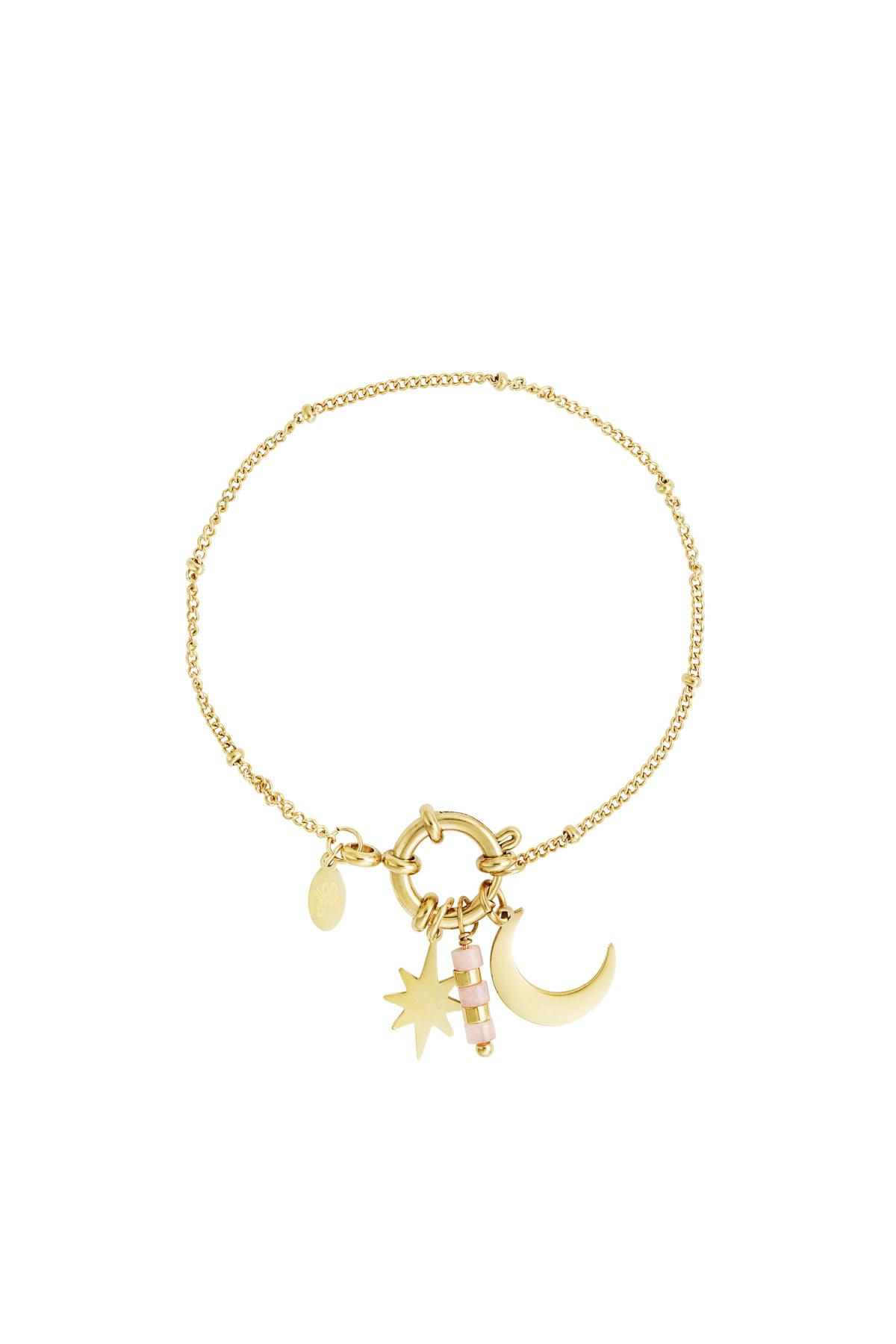 Armband met hanger natuursteen - Natuurstenen collectie Pink & Gold Stainless Steel h5 