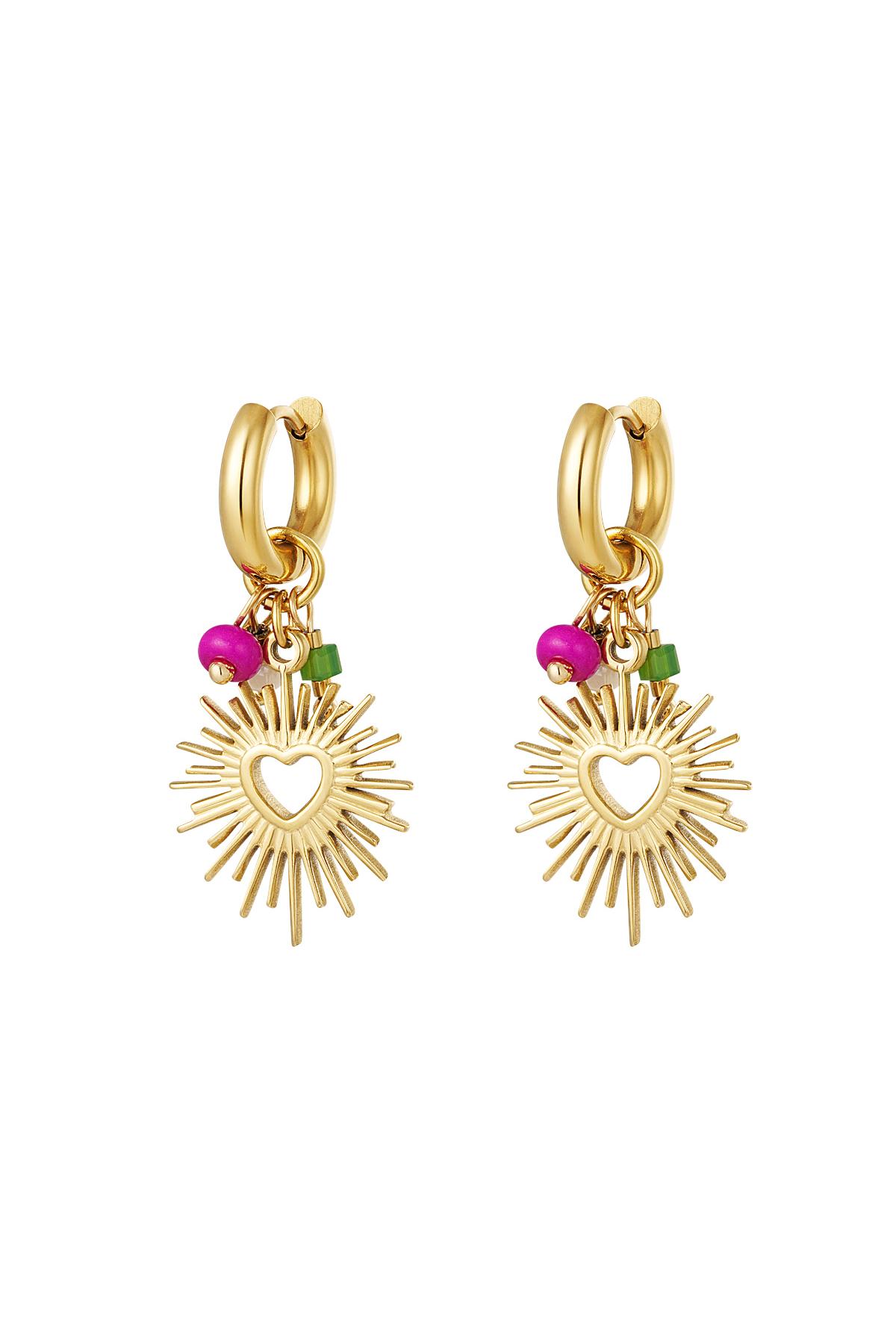Earrings with heart and beads Gold Color Stainless Steel 2