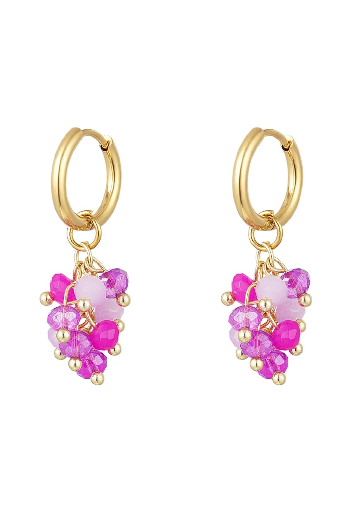 Earrings bunch of crystal beads Fuchsia Stainless Steel