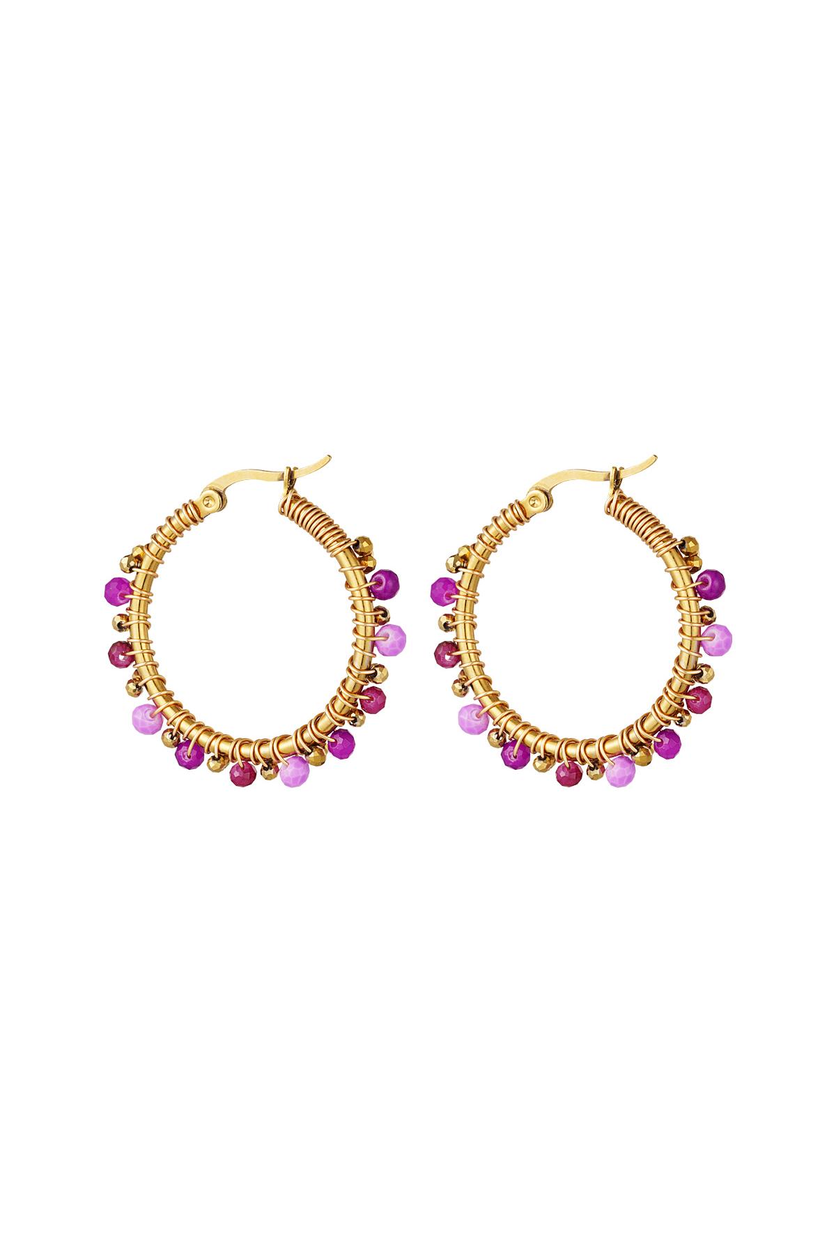 Hoop earrings with colored beads Purple Stainless Steel