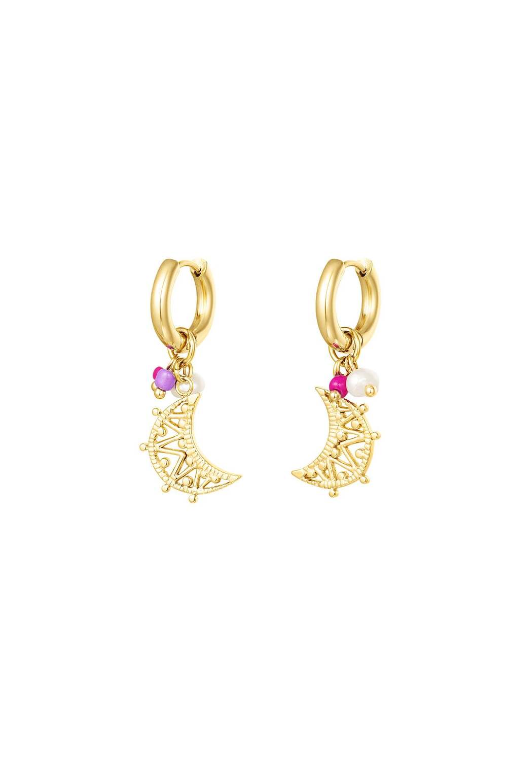 Boucles d'oreilles avec lune et perles Acier inoxydable
