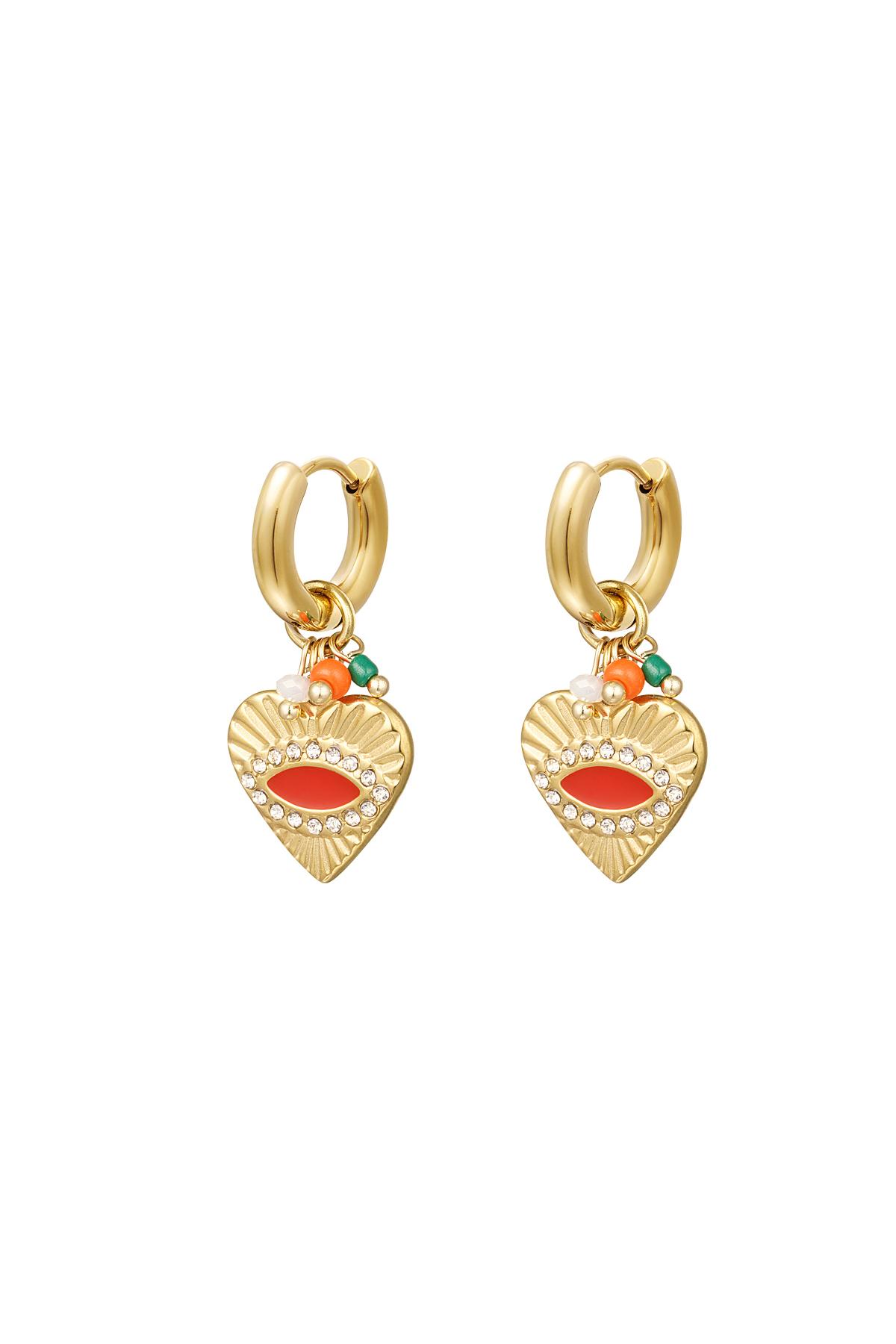 Pendientes con corazón y pequeñas cuentas Color dorado Acero inoxidable 