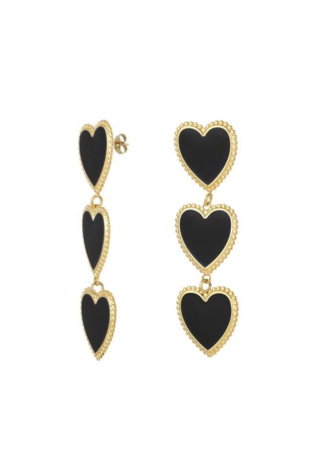 Earrings 3 graceful hearts in a row Purple Stainless Steel