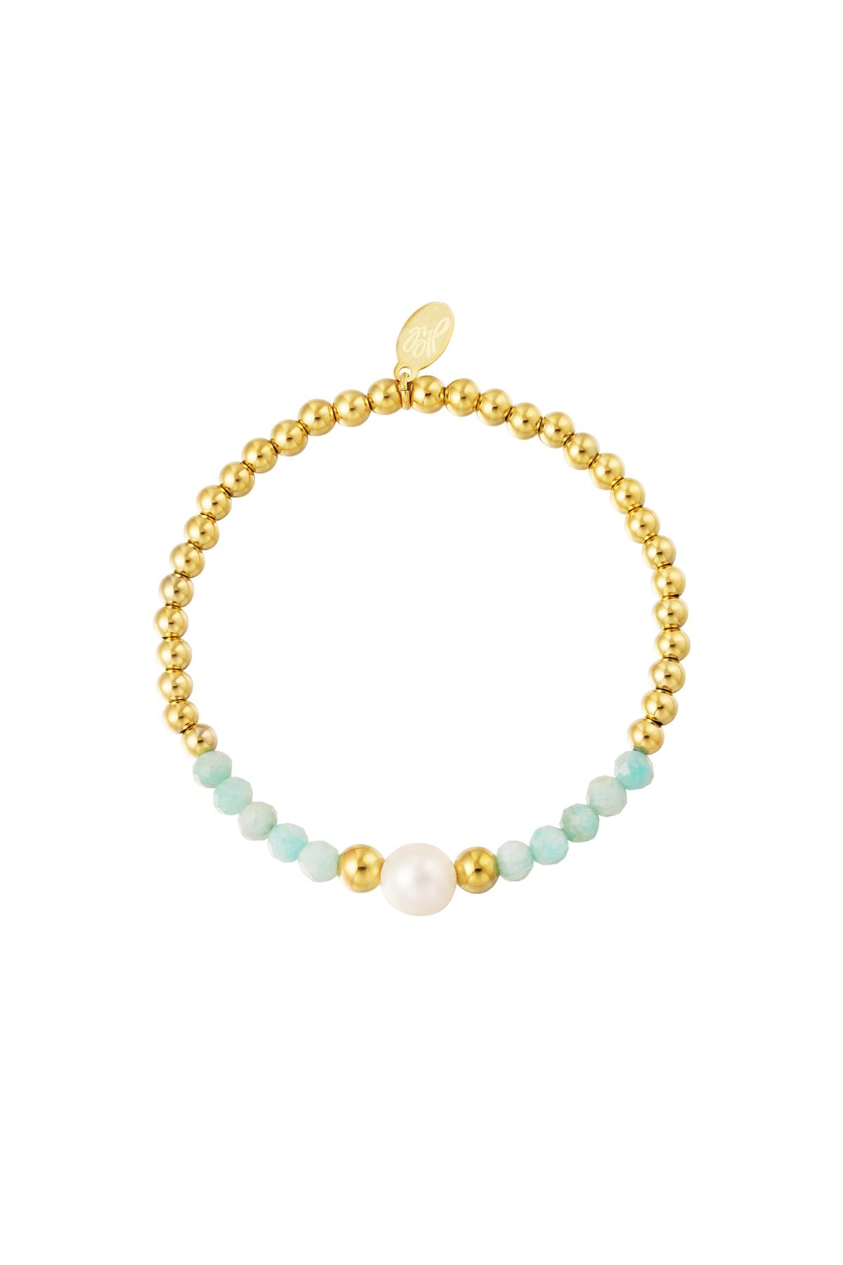 Bracelet perlé avec pierres colorées et 1 perle Bleu & Couleur or Acier inoxydable h5 