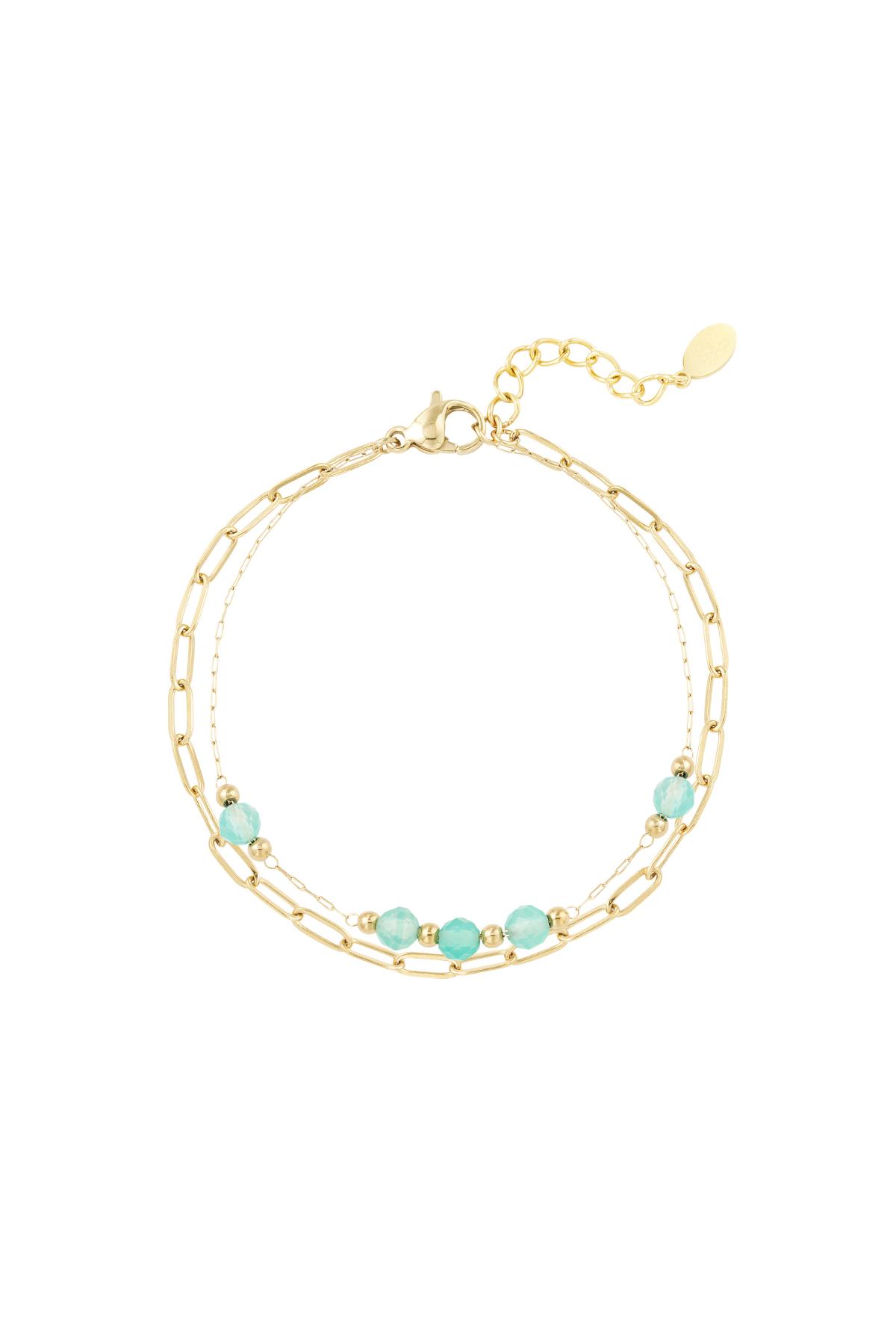 Doppio bracciale maglie/perle tonde - Collezione pietre naturali Green & Gold Stainless Steel 2