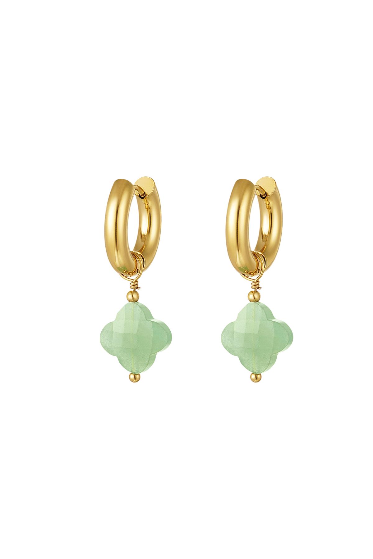 Pendientes con trébol - Colección Piedras naturales Verde & Color dorado Acero inoxidable h5 