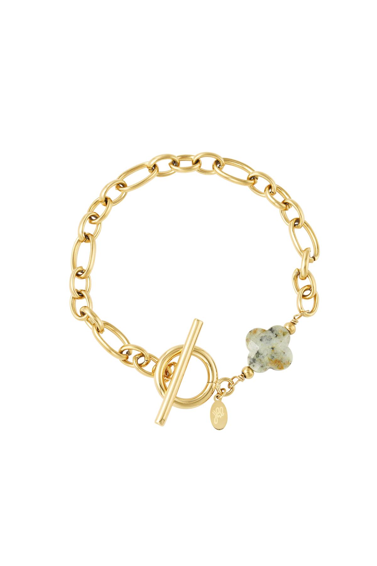 Bracciale a maglie con pietra trifoglio - Collezione pietre naturali Green & Gold Stainless Steel 2