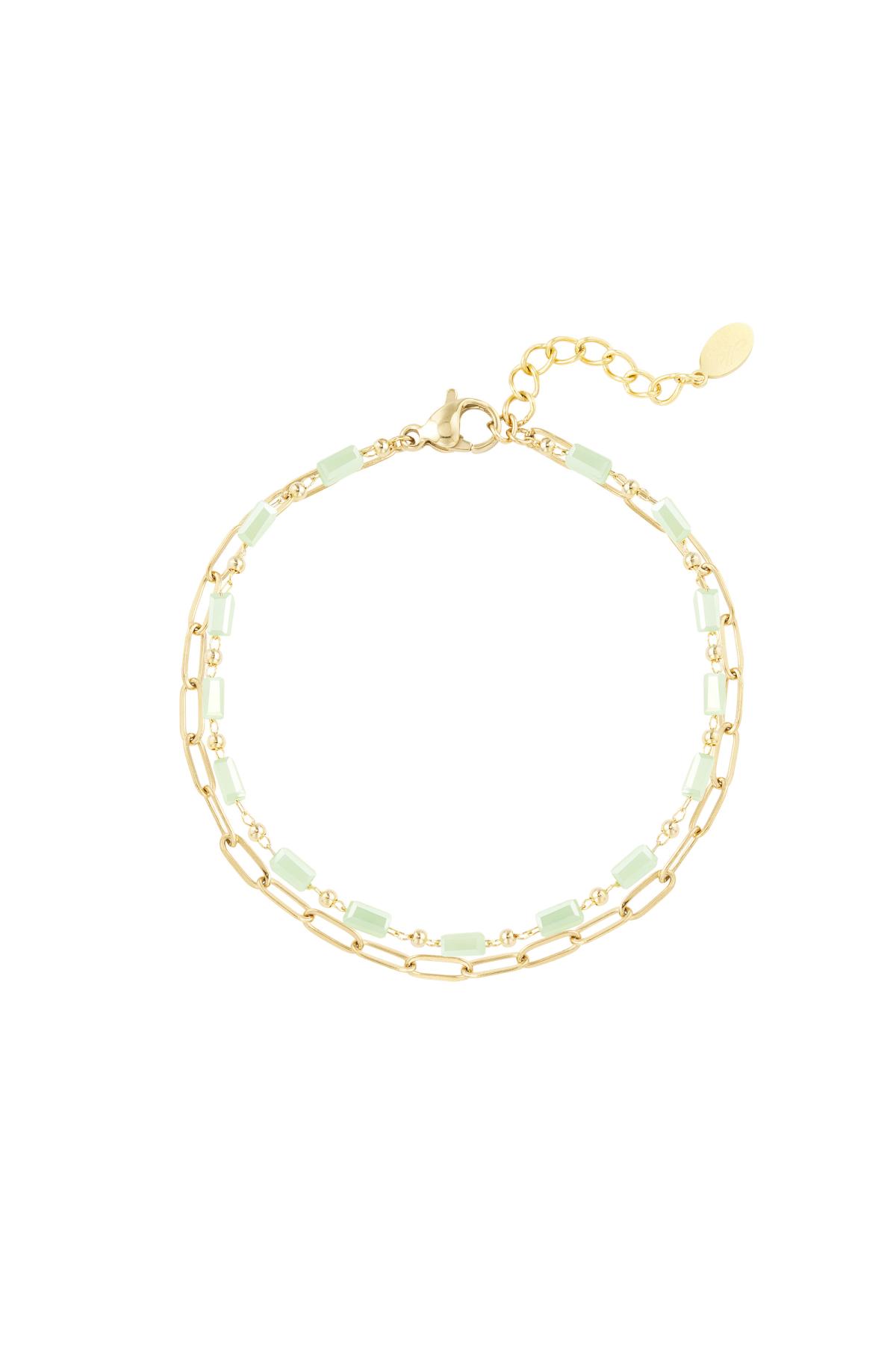 Double bracelet links/beads Green & Gold Color Stainless Steel