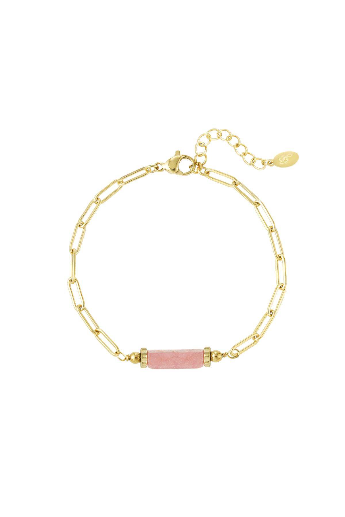 Bracciale a maglie con pendente in pietra - Collezione pietre naturali Pink & Gold Stainless Steel 2