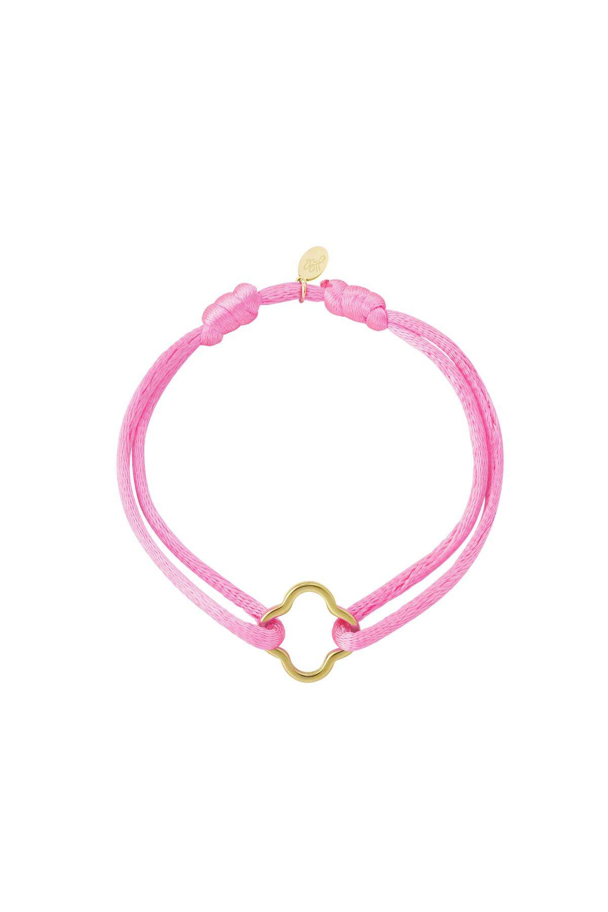 Fabric bracelet clover Pink & Gold Color Stainless Steel