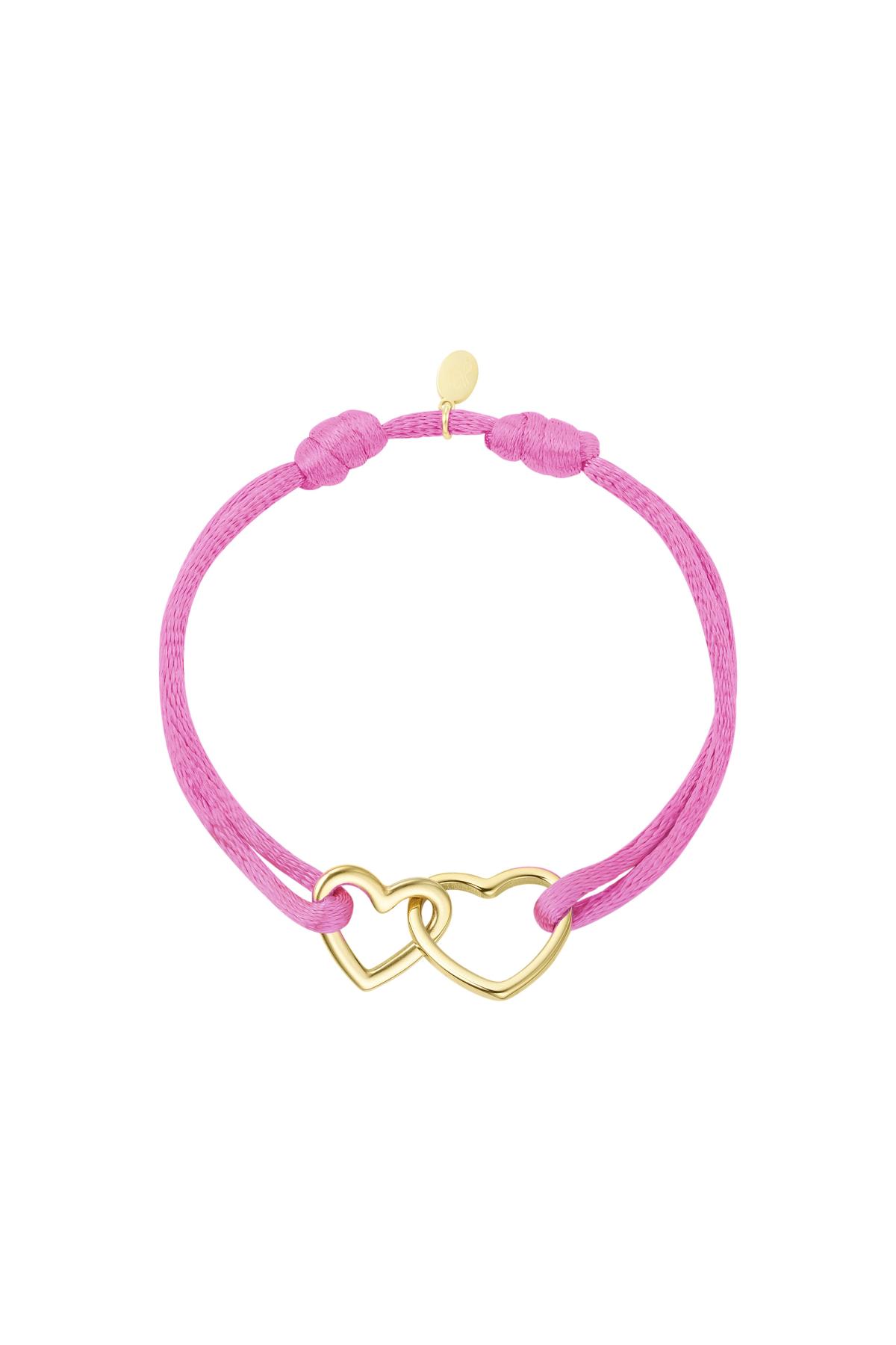 Fabric bracelet hearts Pink & Gold Color Stainless Steel 2