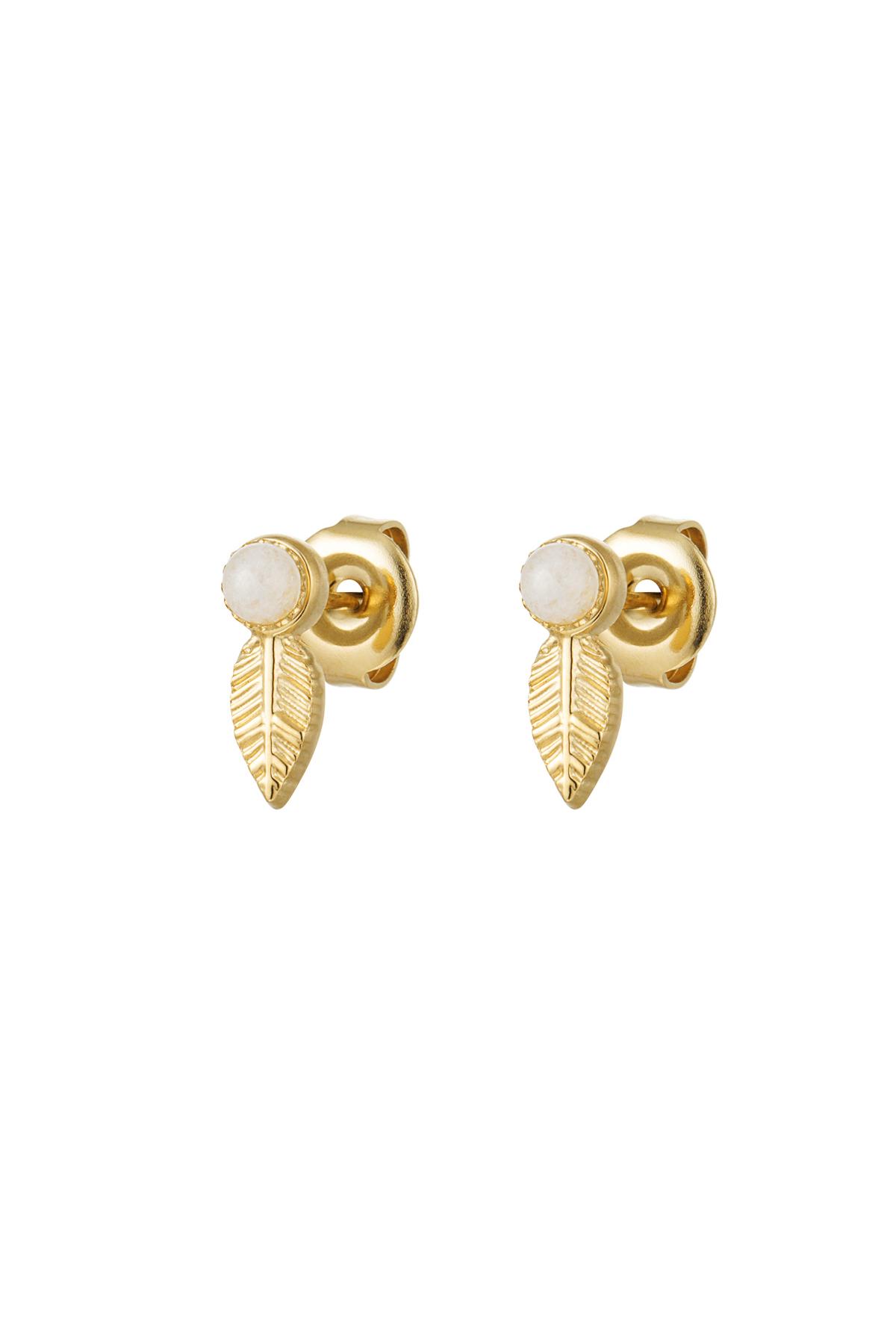 Orecchini a bottone leaf & stone - Collezione di pietre naturali White gold Stainless Steel 