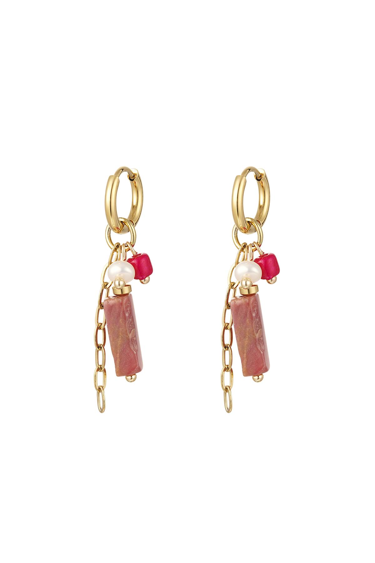 Orecchini pietra rettangolare e perline Pink & Gold Stainless Steel 