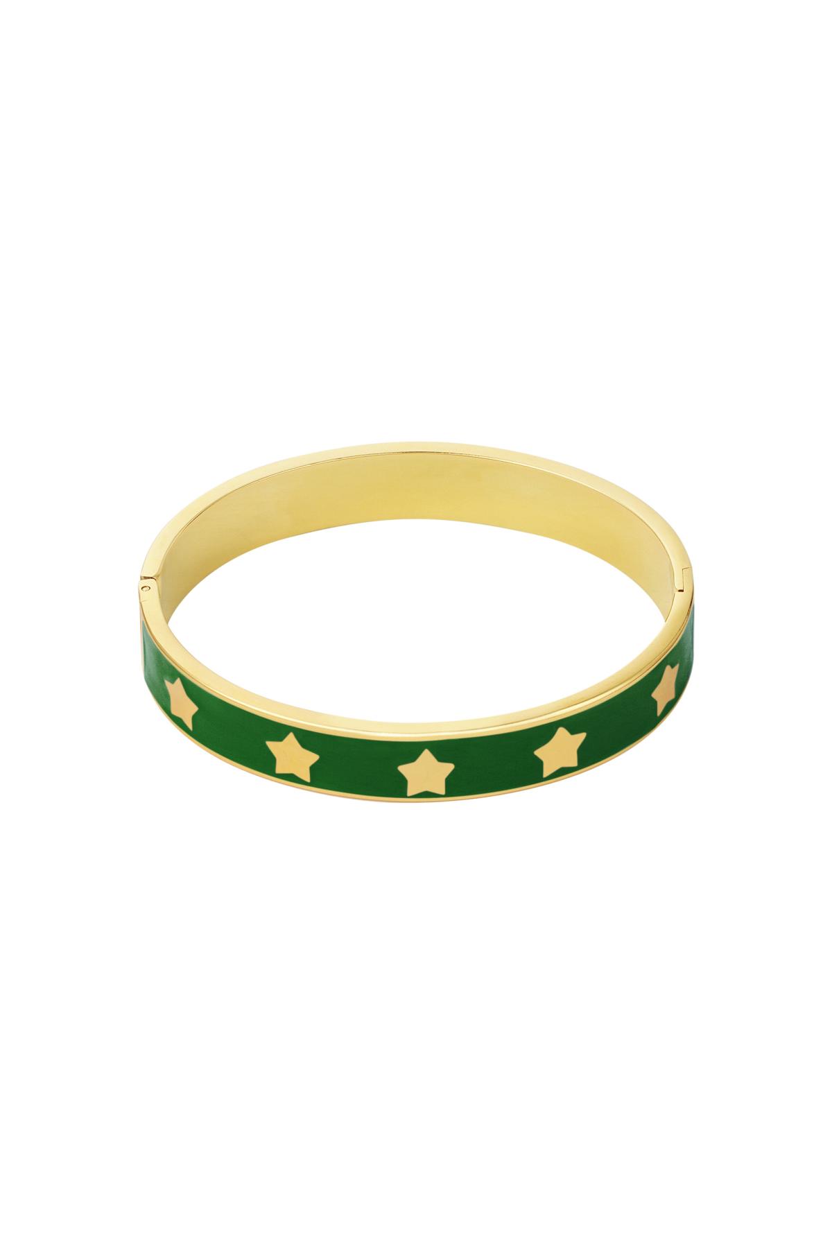 Pulsera esclava esmalte estrellas Verde & Color dorado Acero inoxidable 