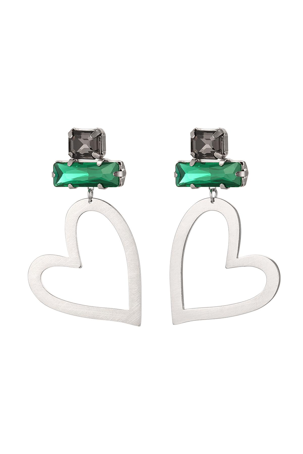 Orecchini a cuore con perle di vetro Green & Silver Color Stainless Steel 2