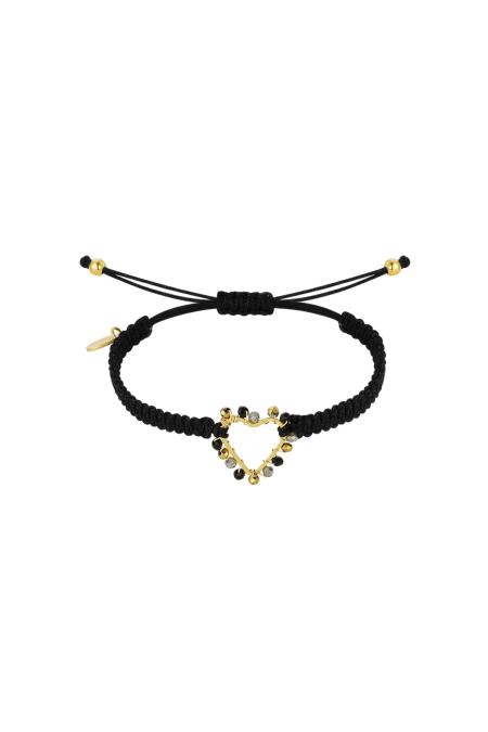 Bracelet rope with heart and beads Beige Stainless Steel