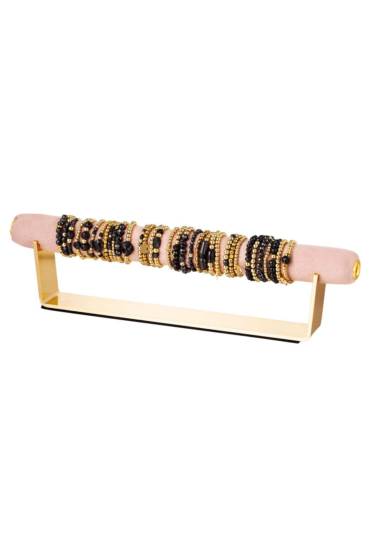 Ring display with beaded rings Black Natural stones