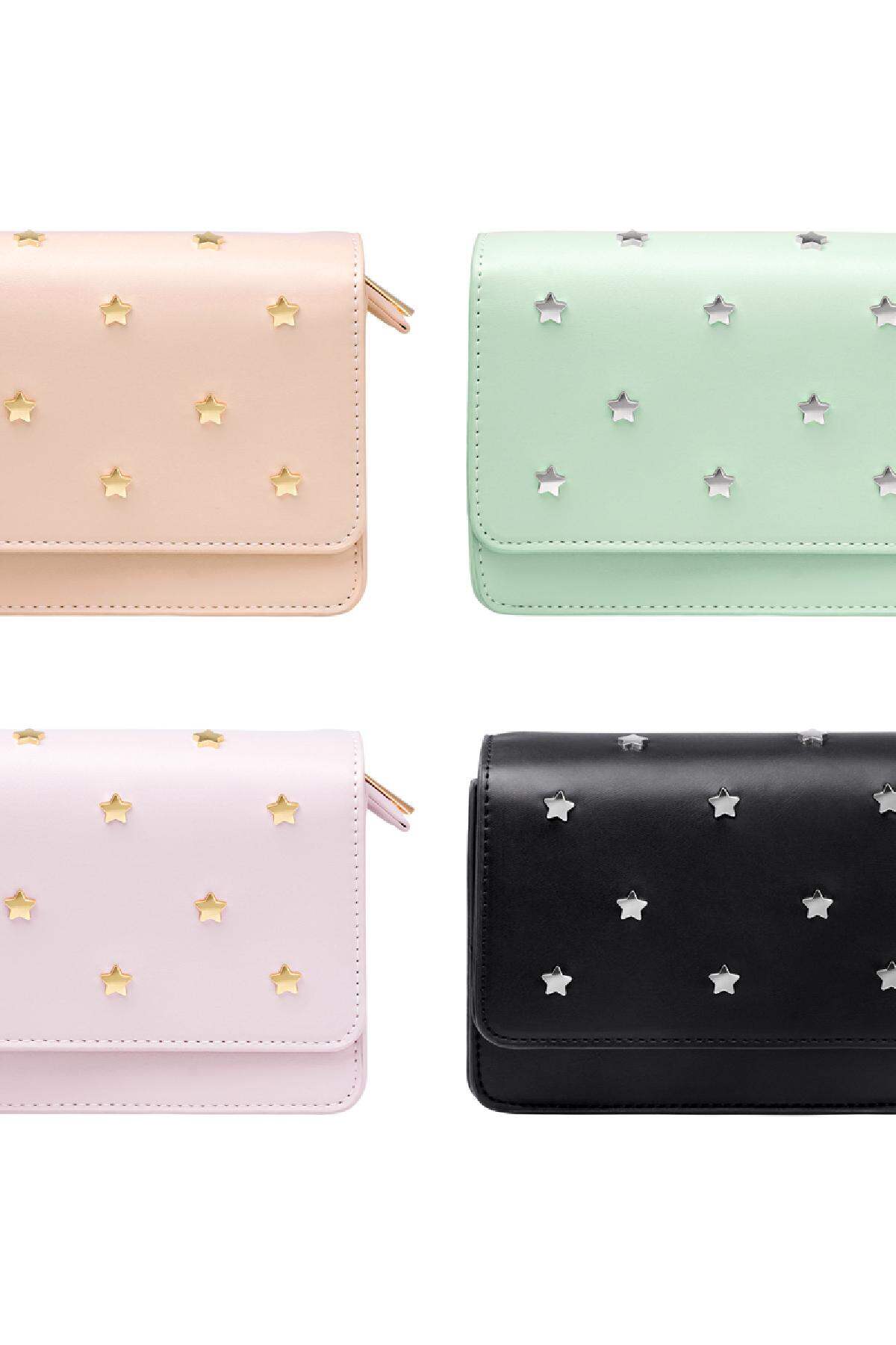 Bolso de PU con tachuelas de estrellas y correa de cadena Verde Poliuretano Imagen4