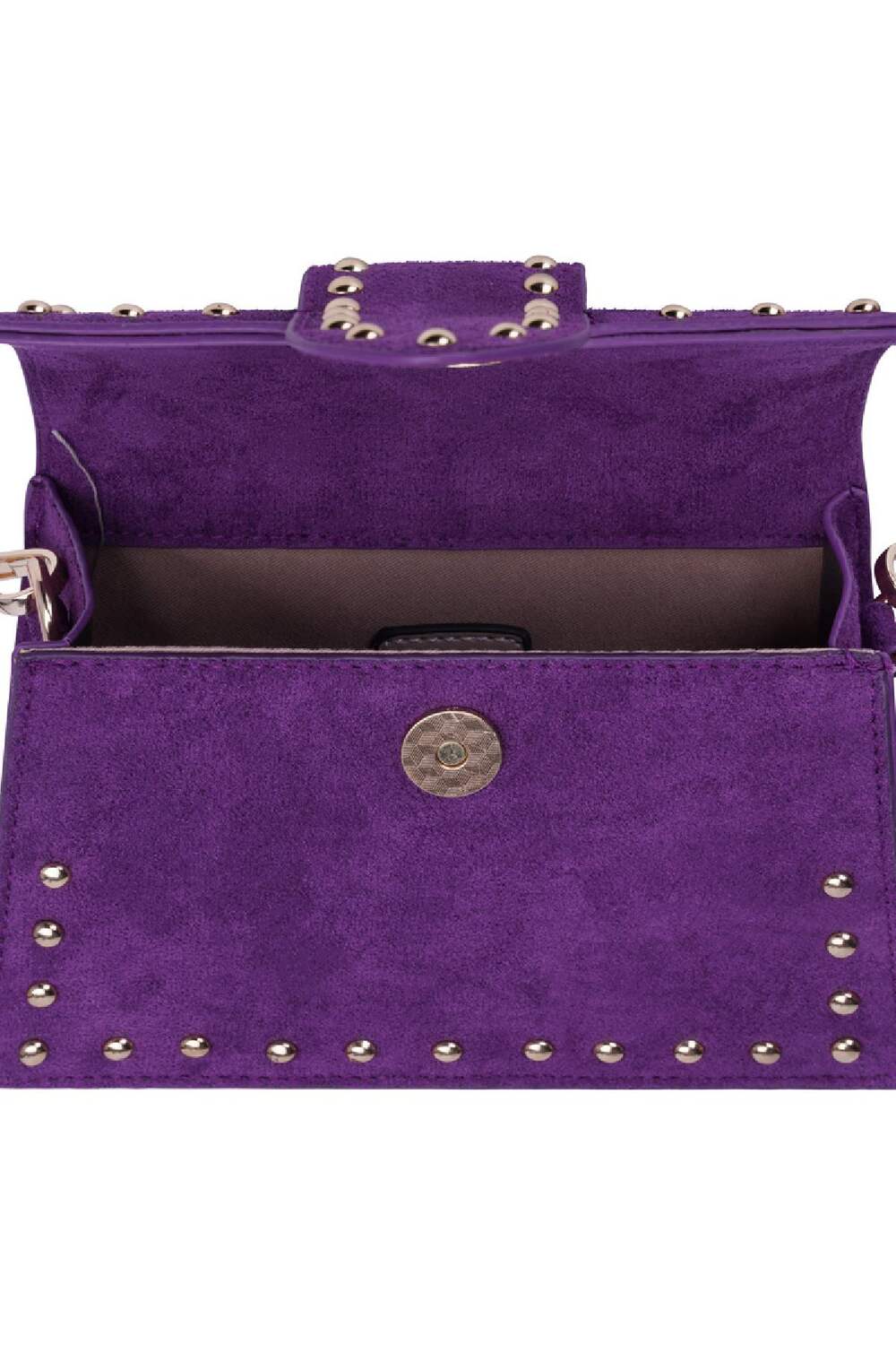 Shoulder bag in suede like material with metal studs and shoulder strap Purple Polyester h5Picture5
