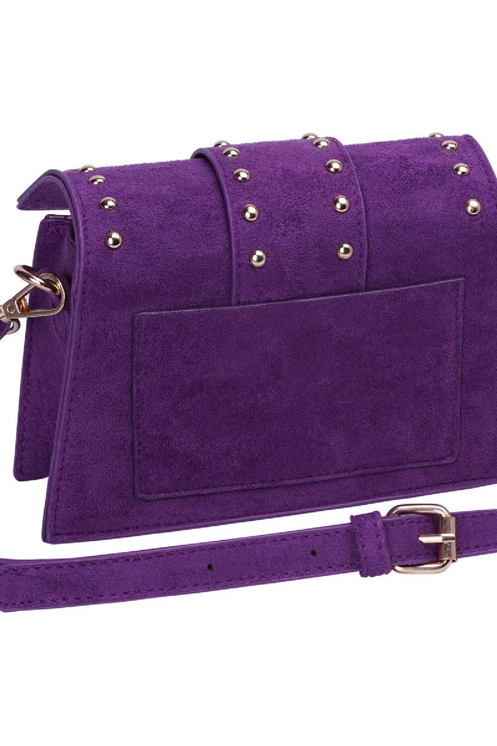 Shoulder bag in suede like material with metal studs and shoulder strap Purple Polyester h5Picture4