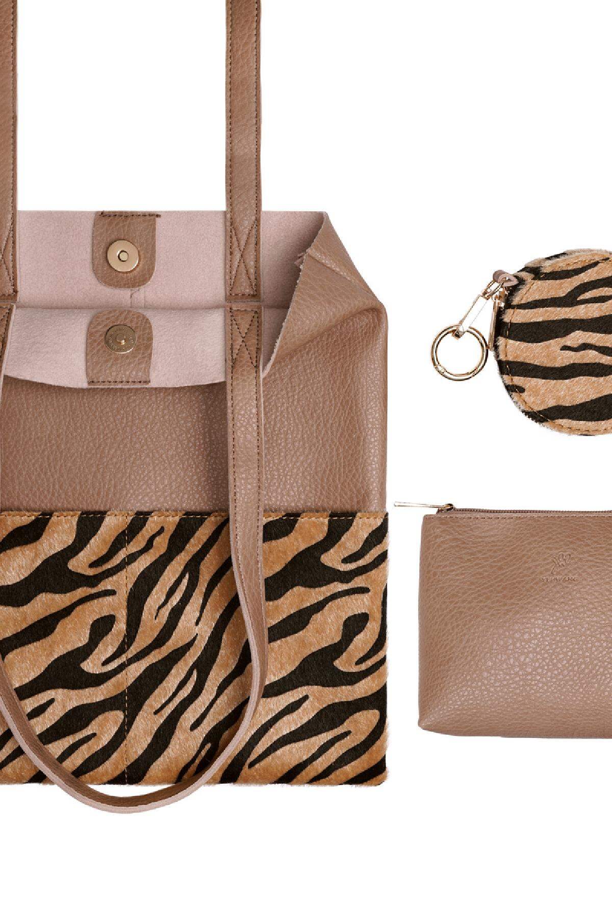 Sac cabas en PU en demi-imprimé zèbre avec petites pochettes Beige Polyuréthane h5 Image5