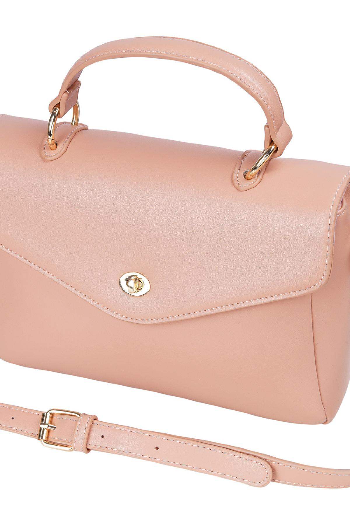 PU Kunstledertasche mit Griff und Schultergurt und Metalldetails Rosa Polyurethan Bild8