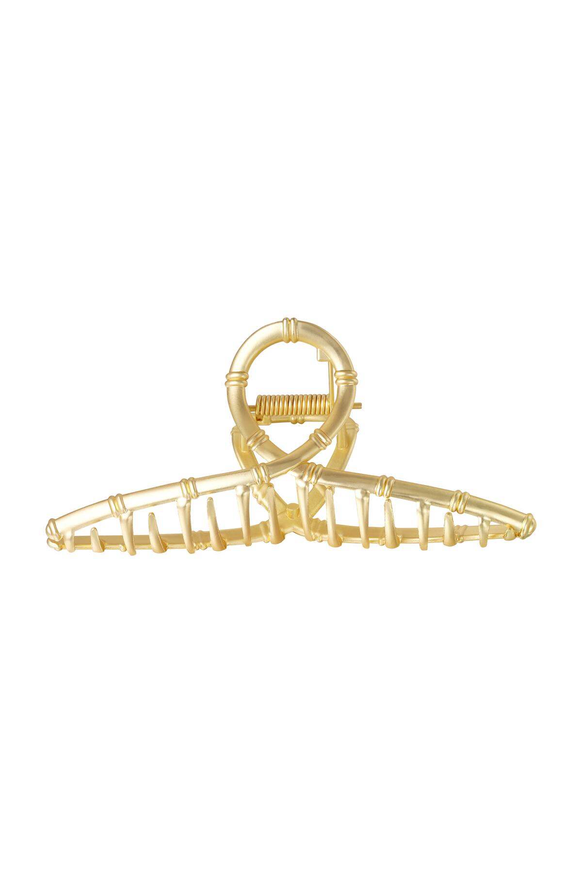 Grande pince à cheveux en métal de couleur or avec des accents de faux bambou Vieille or h5
