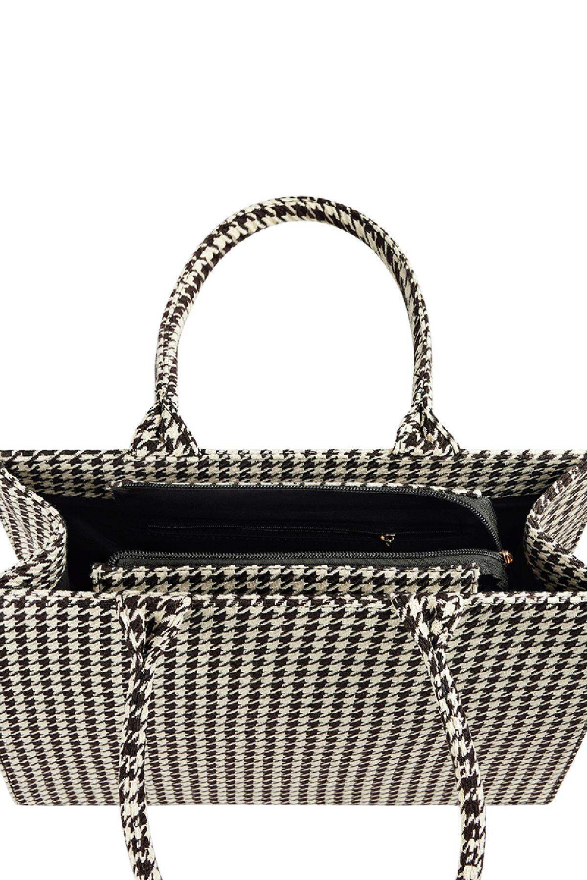 Shopper mit Hahnentrittmuster drucken Schwarz & Weiß Polyester h5 Bild4