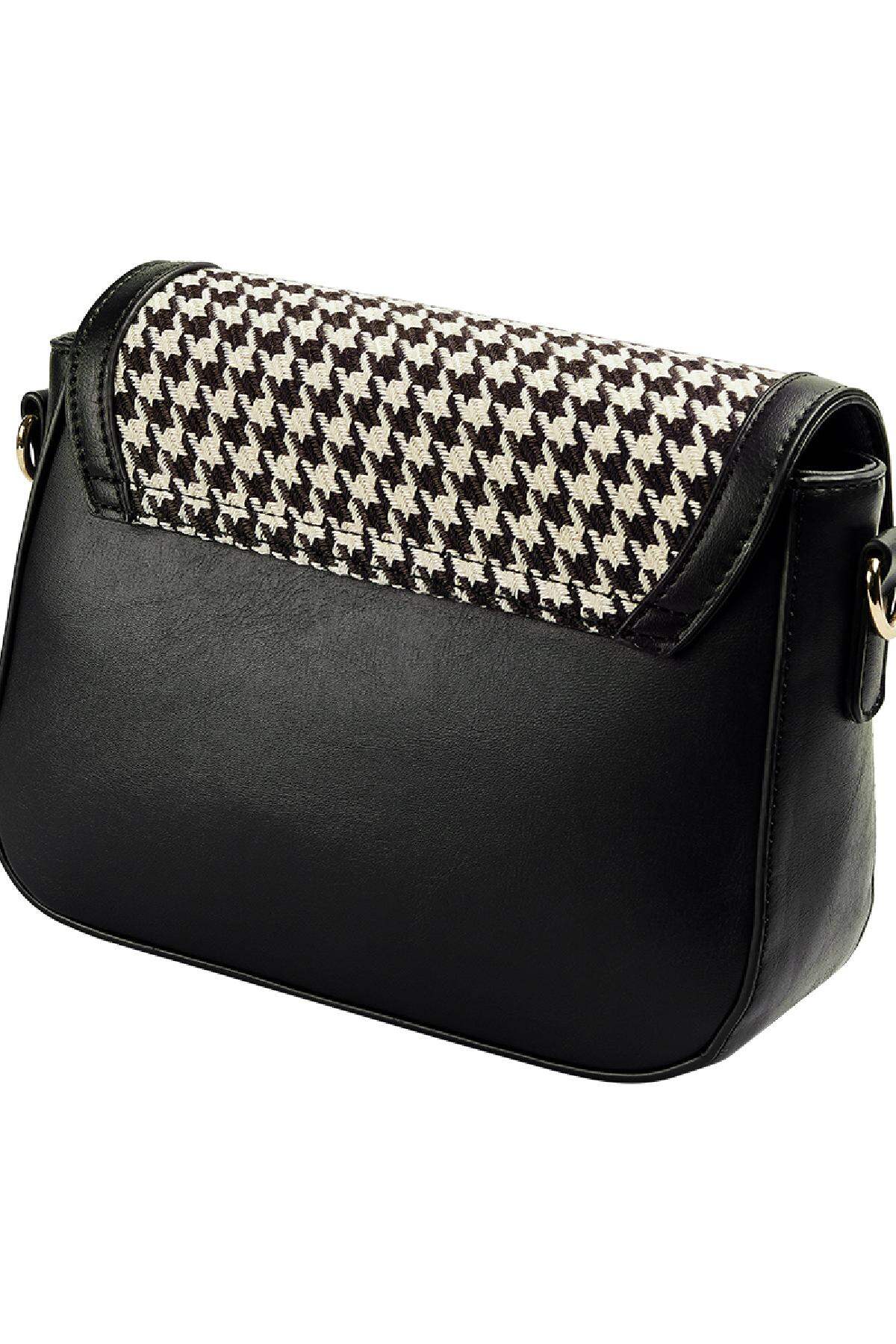 Polyestertasche mit karierten Details Schwarz & Weiß h5 Bild4