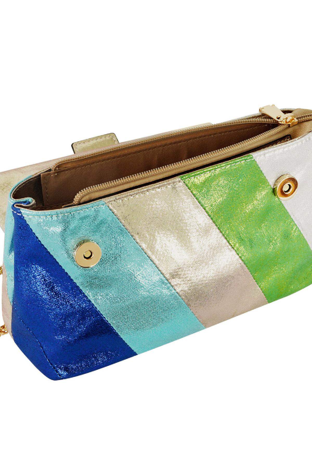 PU-Ledertasche Farbige Streifen Blau Polyurethan Bild2