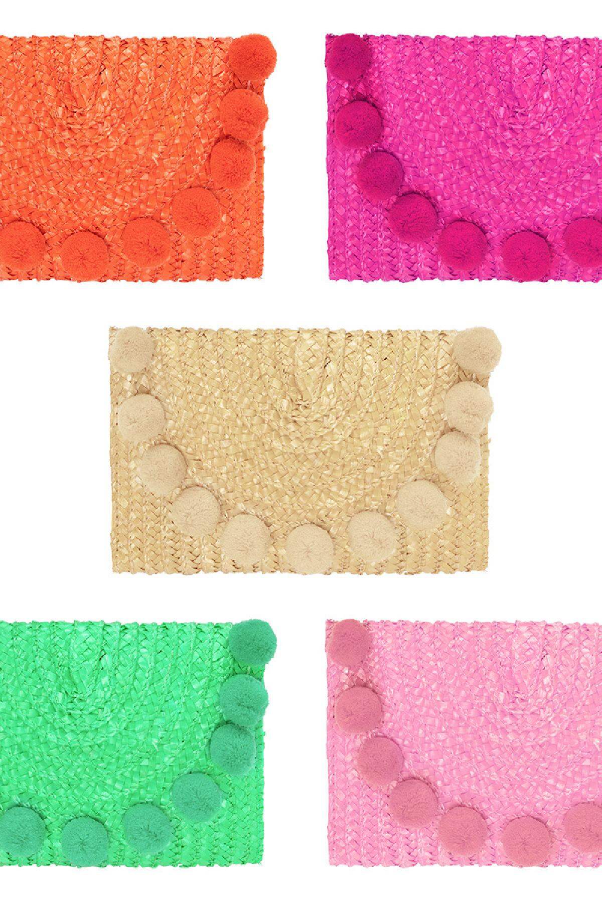 Strandclutch mit Bommeln Rosa Stroh h5 Bild4
