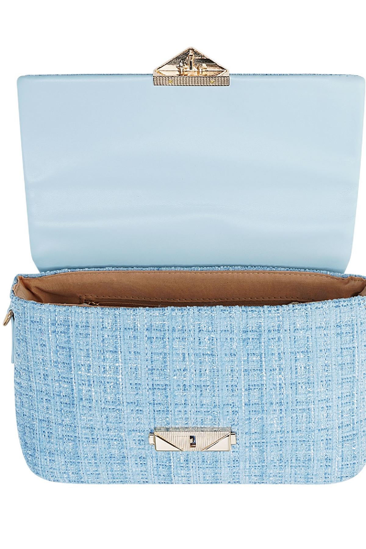 Bolso de tela con estampado y detalle dorado Azul Poliéster Imagen5