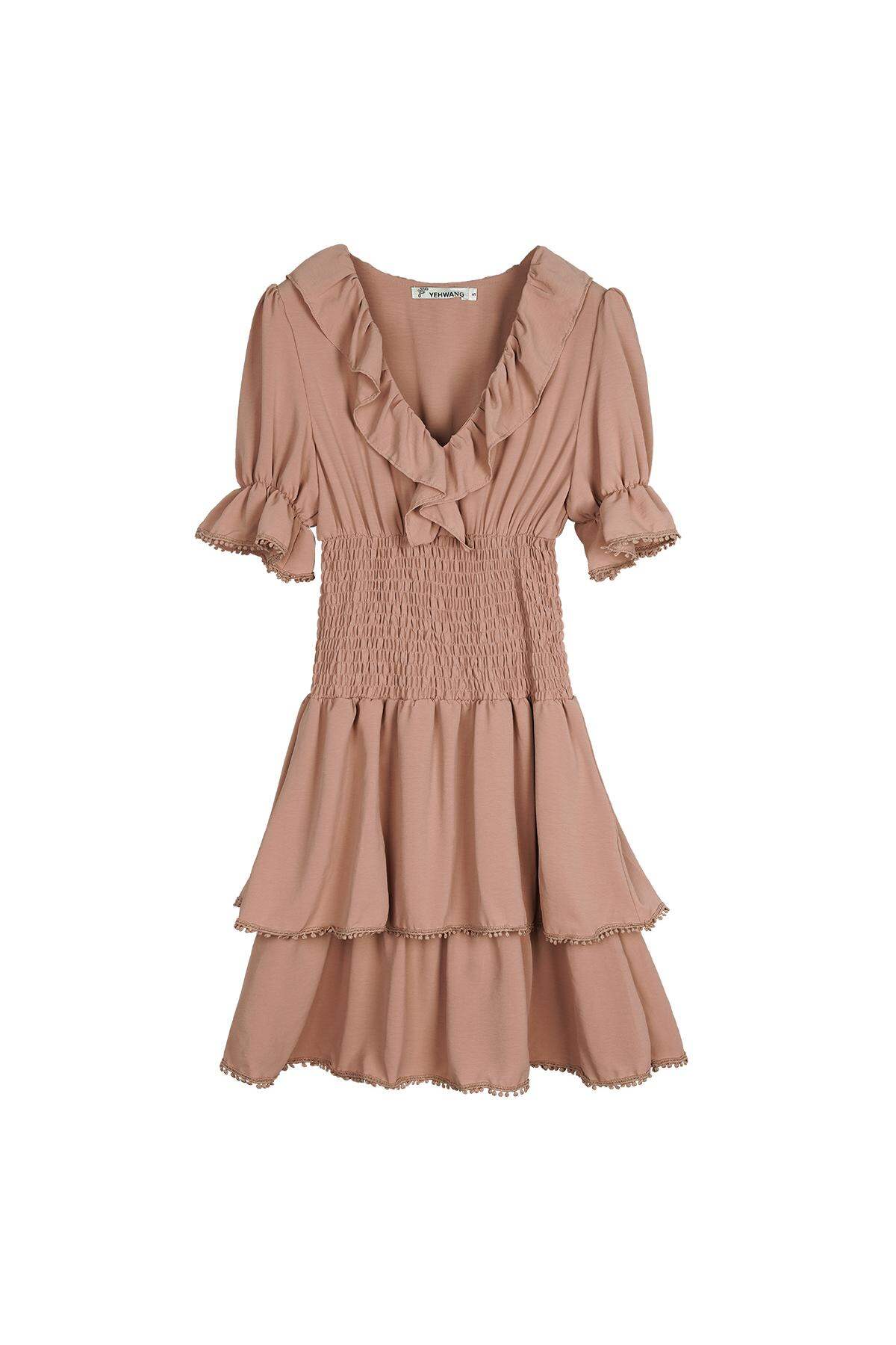 Polyester Women's Mini Dress Ruffled V-Neck Tiered Hem 2