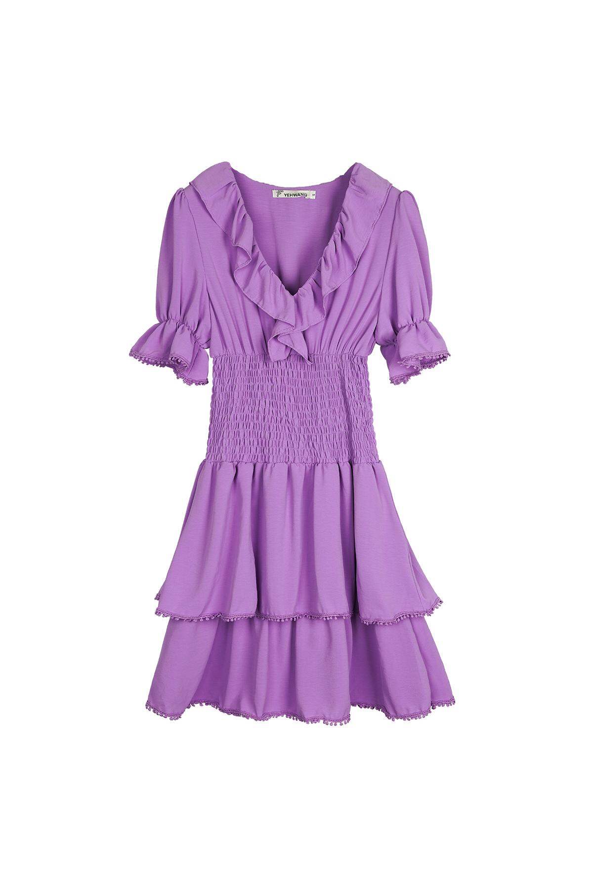 Polyester Women's Mini Dress Ruffled V-Neck Tiered Hem h5 