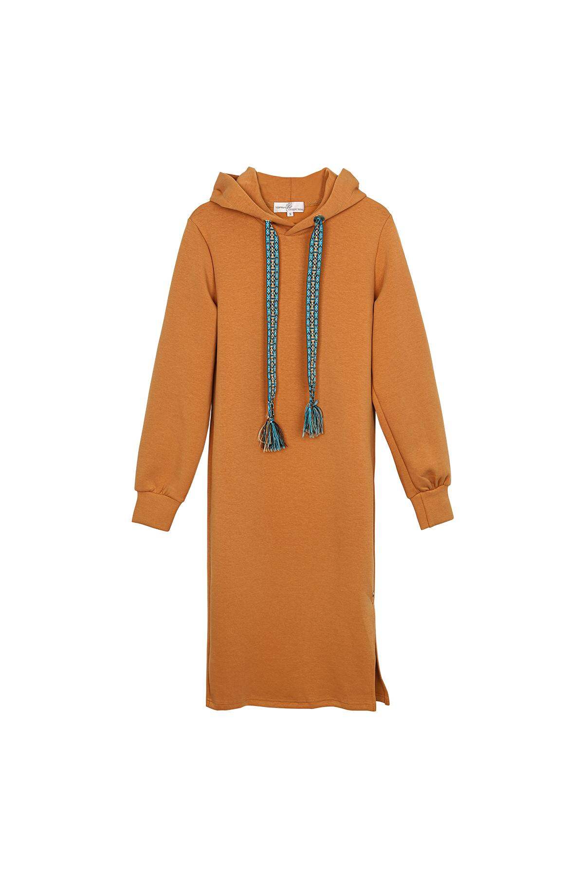 Cotone Abito Midi Donna Con Cappuccio Maniche Lunghe