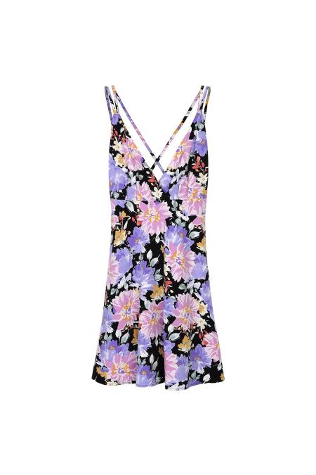 Polyester Damen Mini Kleid Blumenmuster V-Ausschnitt 2