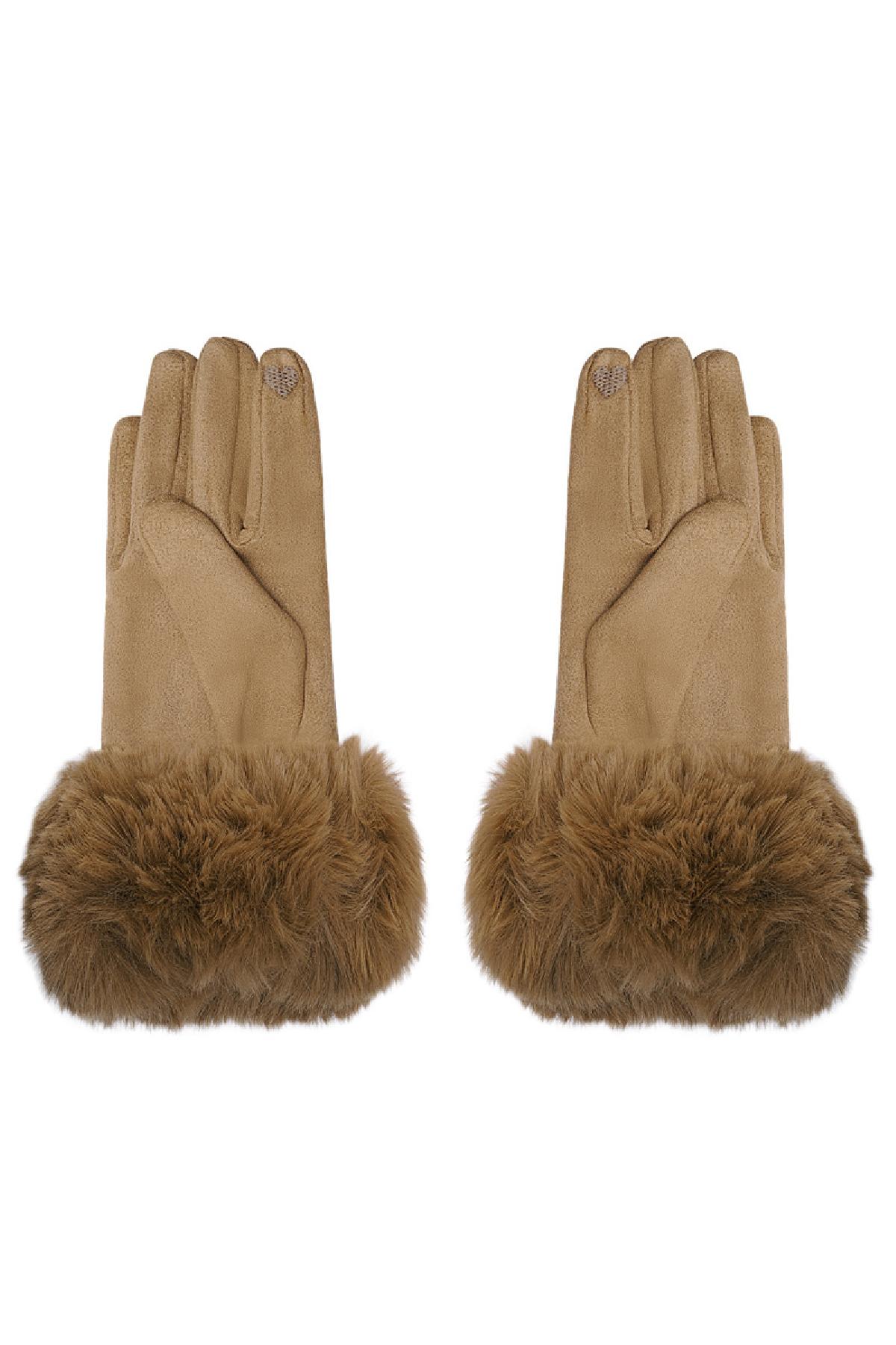 Groothandel Faux Bont Handschoenen met Suède Look Camel Polyester Maat Uniek, foto 4 van 4