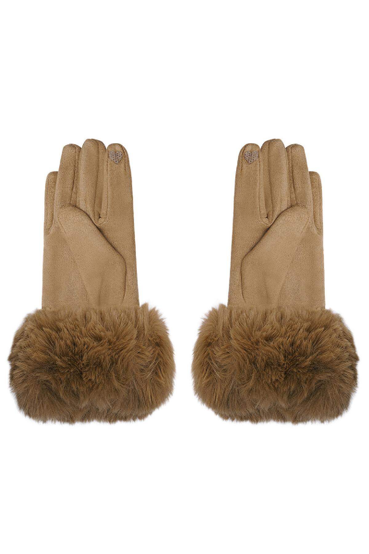 Gloves faux fur with suede look Camel Polyester One size h5 Picture4
