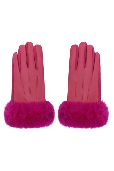 Gloves with faux fur and leather look Green Polyester One size