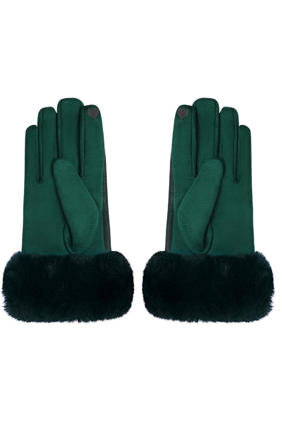 Handschoenen met faux fur en leren look Groen Polyester One size h5 Afbeelding4